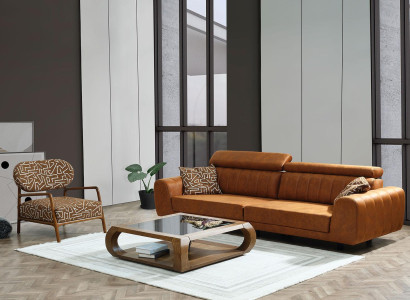 Komplette Couchgarnitur Viersitzer Sessel Couch Braun Kunstleder Sofas